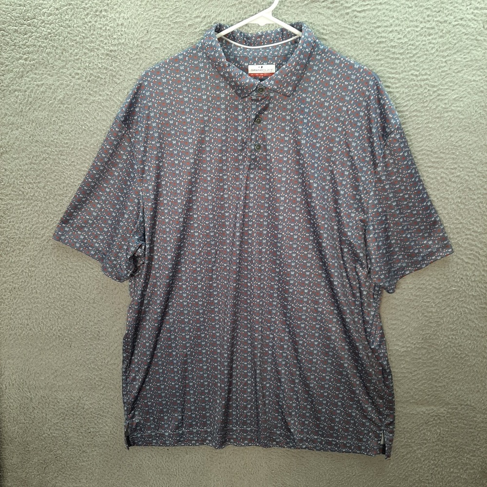 Grand Slam Shirt Adult 2XL XXL Blue Floral Polo‎ Performance Stretch Golf Preppy